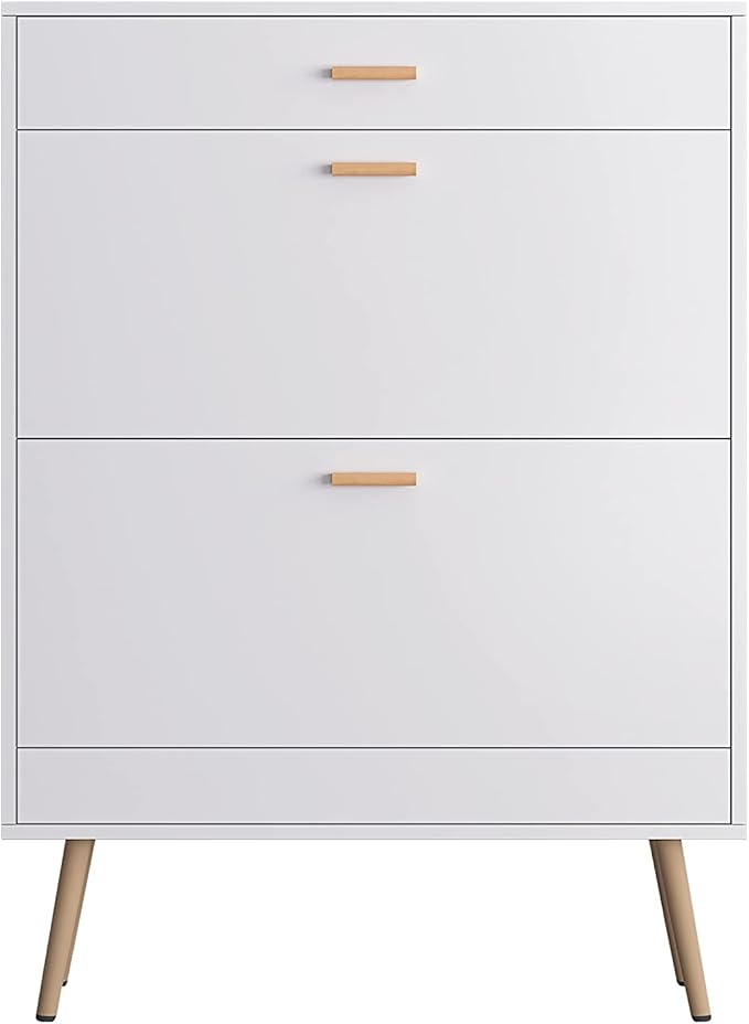 Narrow Shoe Storage Cabinet - Entryway Shoe Rack Cupboard Organizer for Home and Apartment, White