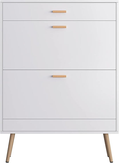 Narrow Shoe Storage Cabinet - Entryway Shoe Rack Cupboard Organizer for Home and Apartment, White