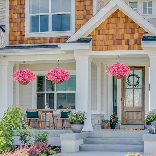 Ivydale Artificial Faux Hanging Plants Flowers Basket for Outdoors Outside Fall Decoration, Silk Pink Morning Glory in Planter UV Resistant Look Real Fake Flowers for Porch Patio Balcony Home Yard - Image 3
