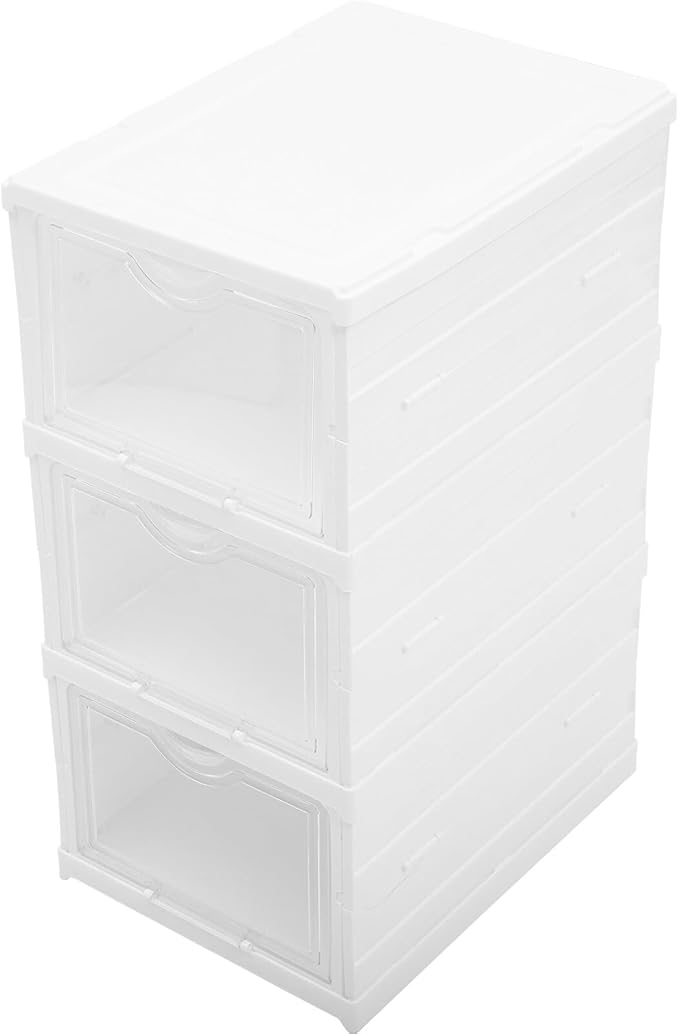 Stackable Shoe Storage Organizer Box with Lid, Foldable 3-layer Drawer Shoe Cabinet for Sneakers and Heels, Boot Holder for Closet and Entryway