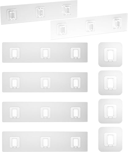 10 Pack Shower Caddy Adhesive Replacement, Waterproof Shower Shelf Adhesive Strips, Strong Adhesive Flat Hooks for Bathroom Storage Shelves and Kitchen Racks No Drilling, Clear