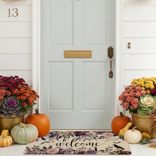 ORTIGIA Halloween Doormat Gothic Purple Welcome Door Mat 17x36 Inch - Image 5