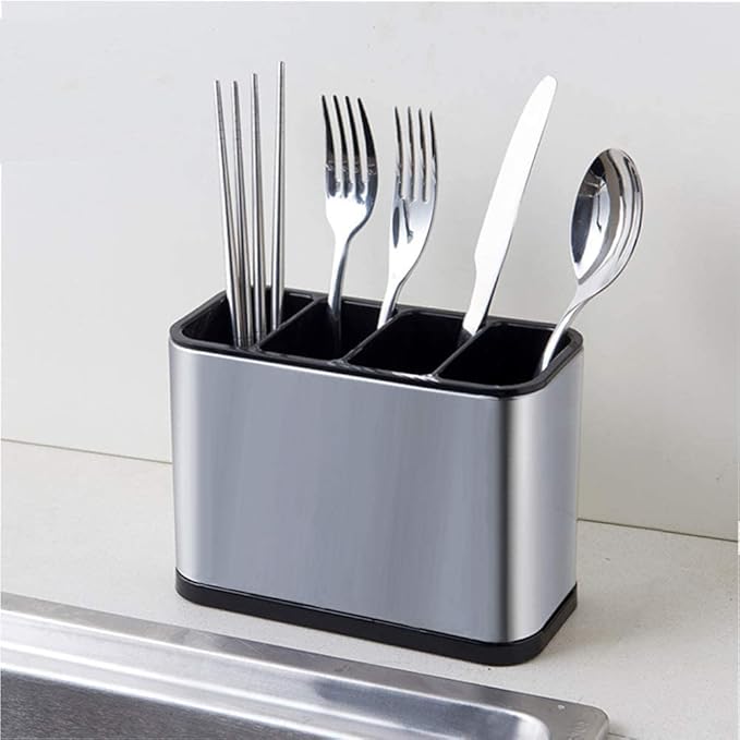TESOT Silverware Caddy Utensil Caddy Spoon Holder with 4 Divided Compartments, Sturdy Stainless Steel, Rust Proof