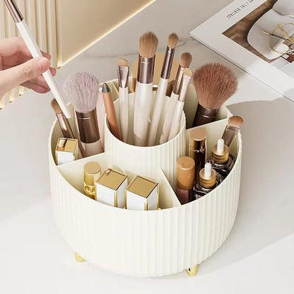 360 Degree Rotating Desktop Organizer,Makeup Brushes,Pencils,Desktop Stationery Storage Rotating Rack,Premium Plastic Organizer For Office,School And Home (Cream White)