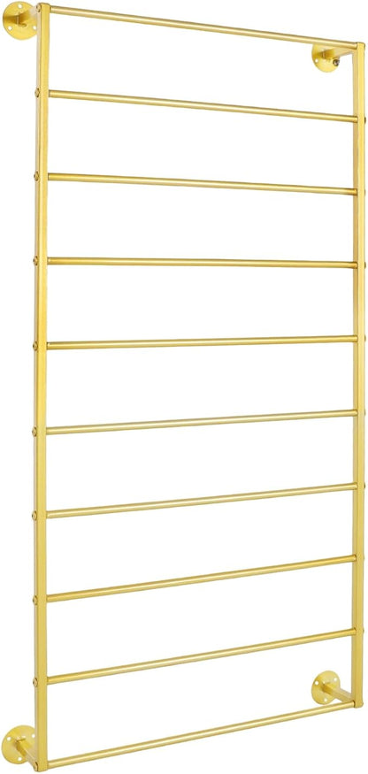 Wall Mounted Display Rack, 10-Layer Wall Scarf Rack Organizer, Space-Saving Wrapping Paper Organizer Ribbon Holder for Flower Shops. Three Color Options (Gold)