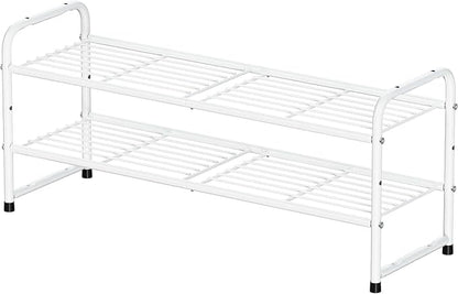 Standard Shoe Rack 2-Tier 32.5 Inches Wide, Free Standing Shoe Organizer for Indoor Outdoor | Adjustable Heavy-Duty Metal Shelf Ideal for Home Entryway Closet & Garage Balcony | White