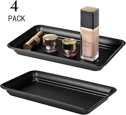 Vintage Farmhouse Decor Metal Vanity Tray(4 Pack), Countertop Guest Hand Towel Paper Storage Organizer Tray Dispenser, Sturdy Holder for Perfume, Cosmetics, Jewelry, Makeup Bathroom Organizer (Black)