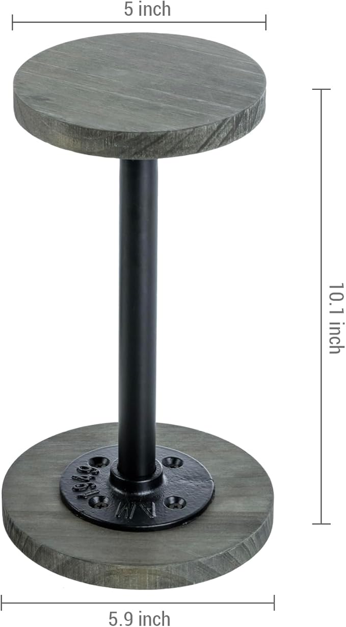 MyGift 4 Pcs Tabletop Hat Rack Stand, Freestanding Cowboy Hat Holder Organizer, Baseball Cap Storage, Wig Helmet Display, Vintage Weathered Gray Wood and Industrial Matte Black Metal Pipe
