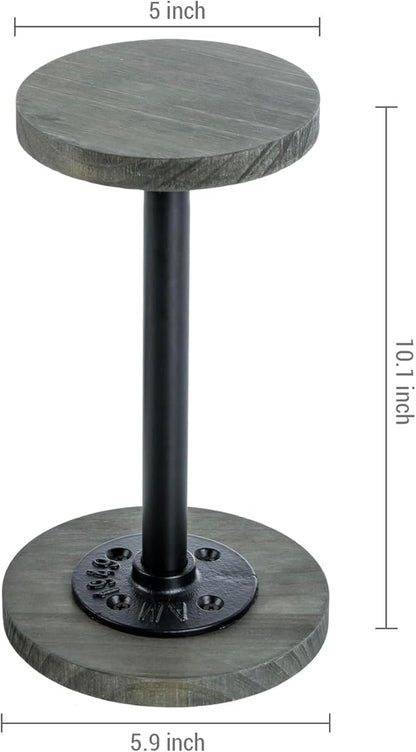 MyGift 4 Pcs Tabletop Hat Rack Stand, Freestanding Cowboy Hat Holder Organizer, Baseball Cap Storage, Wig Helmet Display, Vintage Weathered Gray Wood and Industrial Matte Black Metal Pipe