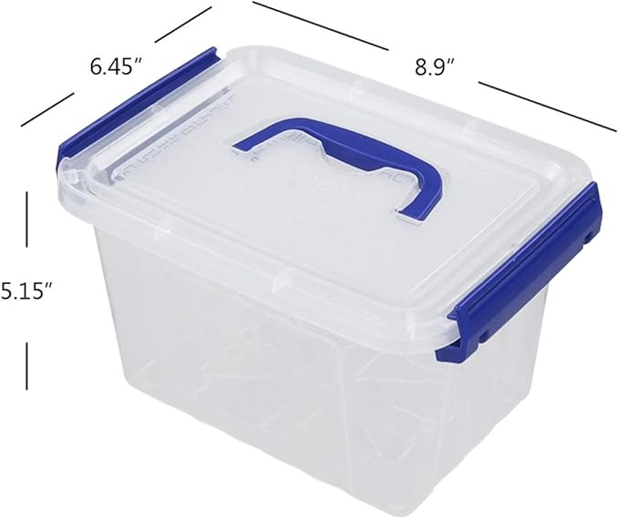 Pekky Plastic Small Handle Storage Box, 3.5 Quart Clear Plastic Bins, 6 Packs(Blue)