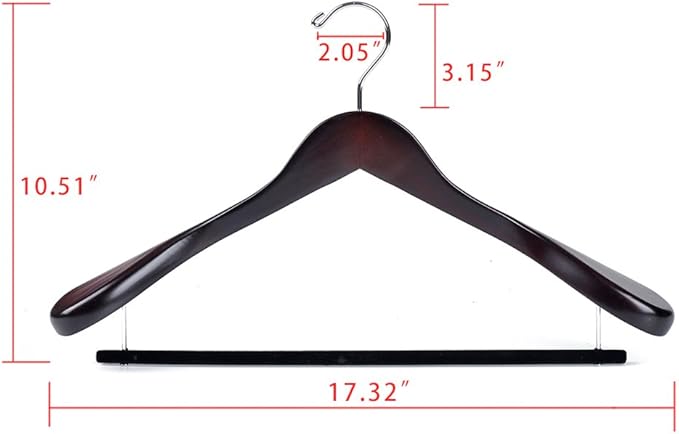 Luxury Wide Shoulder Wooden Hangers 2 Pack, with Velvet Bar, Smooth Mahogany Finish Wood Suit Hanger Coat Hanger for Closet, Holds Upto 20lbs, 360° Swivel Hook, for Jacket, Dress Heavy Clothes Hangers
