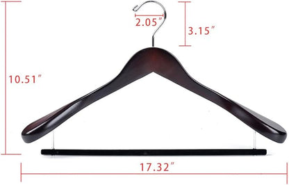 Luxury Wide Shoulder Wooden Hangers 2 Pack, with Velvet Bar, Smooth Mahogany Finish Wood Suit Hanger Coat Hanger for Closet, Holds Upto 20lbs, 360° Swivel Hook, for Jacket, Dress Heavy Clothes Hangers