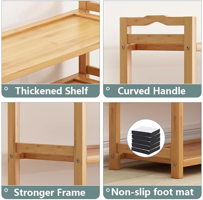 6 Tiers Shoe Rack Natural Bamboo Shoes Shelf Storage for Hallway Entryway Closet Wooden Stackable Shoe Organizer (Style A)