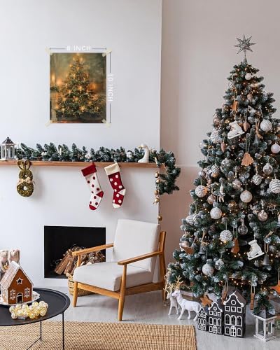 Vodefoad Vintage Christmas Tree Poster Painting – Antique Holiday Painting with Ornaments & Candlelight, Cozy Festive Wall Art - 8x10 Inch Unframed - Image 4