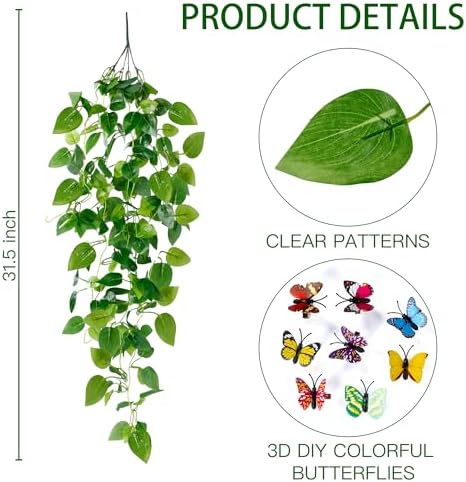 Sggvecsy Fake Hanging Plants 2 Pcs Artificial Hanging Plants Fake Ivy Vine Faux Pothos Vines Artificial Ivy Leaves Greenery Plant for Room Patio Home Indoor Outdoor Shelf Wall Garden Decor(No Baskets) - Image 6