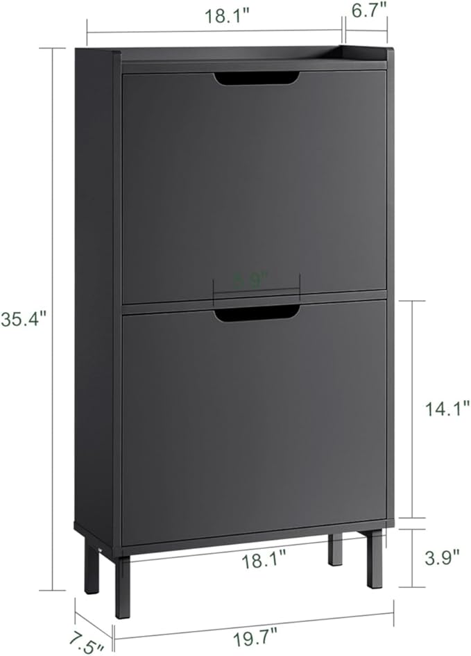 Haotian Slim Shoe Cabinet Entryway, Hidden Shoe Storage with Two Flip Drawers to Save Space, Freestanding Shoe Rack for Front Door, Entryway, Hallway (Black)