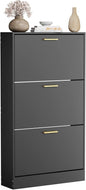 JOZZBY Shoe Cabinet, Black Shoe Cabinet with 3 Flip Drawer, Hidden Shoe Storage Freestanding Shoe Rack Cabinet for Entryway, Hallway, Living Room