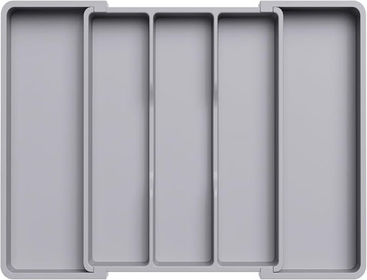 Lifewit Utensil Organizer for Kitchen Drawers, Expandable Cooking Utensil Tray, Adjustable Cutlery Silverware Flatware Holder, Plastic Spatula Tools Storage Divider, 13-22 x 15", Gray