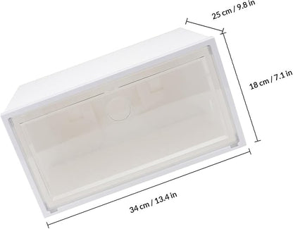 Yardwe Plastic Shoe Storage Box with Dustproof Cover, 34×18×25cm Stackable Organizer for Sneaker and Boot Storage, Side-opening Light-colored Door, Large Capacity Shoe Organizer for Home