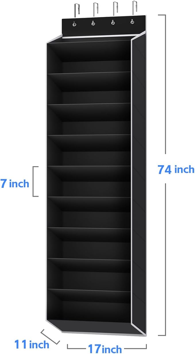 REGELETO 10 Tiers Large Size Over the Door Shoe Organizer Storage, Hanging Shoe Rack for Door with Deep Pockets, Fit 20 Pairs Shoe Organizer Holder for Sneakers and Boots (Black)