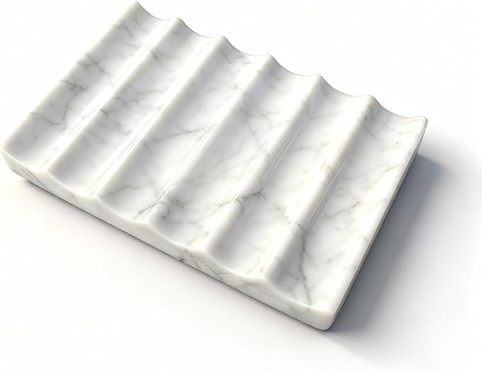 Real Luxurious Natural Marble Soap Dish for Shower,soap Dish for Bathroom,Non-Ceramic/Non-Resin Stone soap Tray（White）