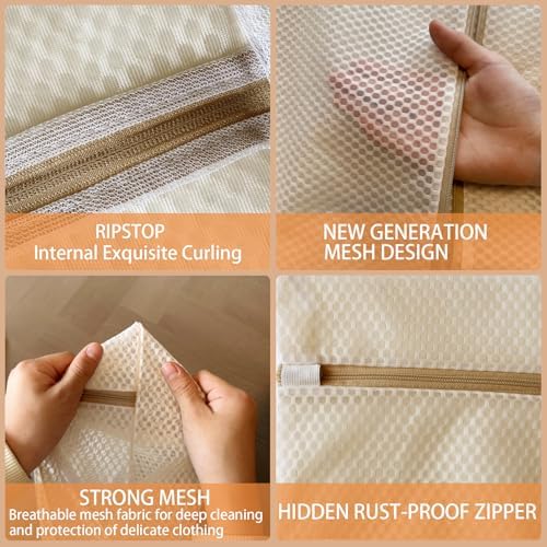 2Pcs Durable Honeycomb Mesh Laundry Bags for Delicates (2XX-L Beige) - Image 3