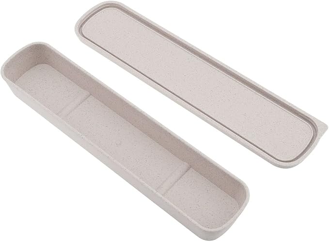 1pcs Portable Flatware Box Travel Tableware Storage Case Box, Utensil Case Flatware Storage Box for Cutlery Kit, 9.84 x 2.40 inch (Beige)