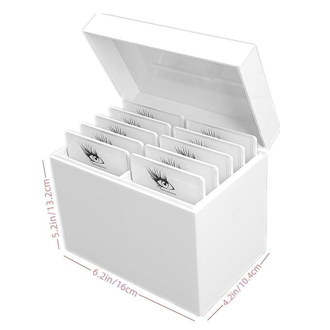 10 Layers Acrylic Eyelash Storage Box,Eyelash Holder Extension Tool,Makeup Organizer False Eyelashes Glue Pallet Holder, Grafting Eye lashes Close-Packed Display with 10 Pallets (White)