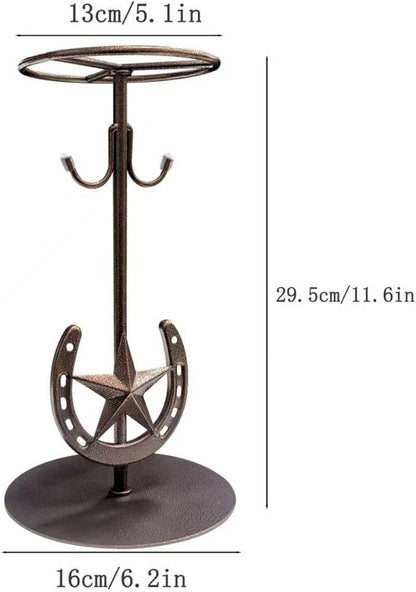 2 Pack Cowboy Hat Rack,Tabletop Standing Cowboy Hat Holder ，Western Horseshoe Decor，Hat Display Stand Can Keeps Original Shape of Hat, for Wide-brimmed Hat，Iron, Bronze