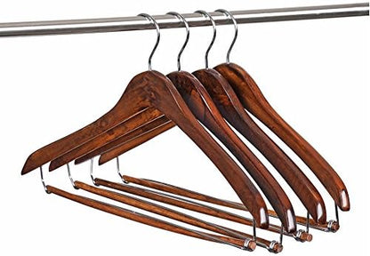 Quality Hangers Wooden Hangers Beautiful Sturdy Suit Coat Curved Hangers Great for Travelers Heavy Duty Hanger with Locking Bar - Retro Finish (5)