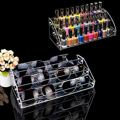 3 Tiers 2PCS Clear Acrylic Nail Polish Holder Essential Oils Stand Lipstick Makeup Desktop Organizer Candy Storage Retail Store Display Brochure Space Saver Agentia Container Exhibition Sample Show