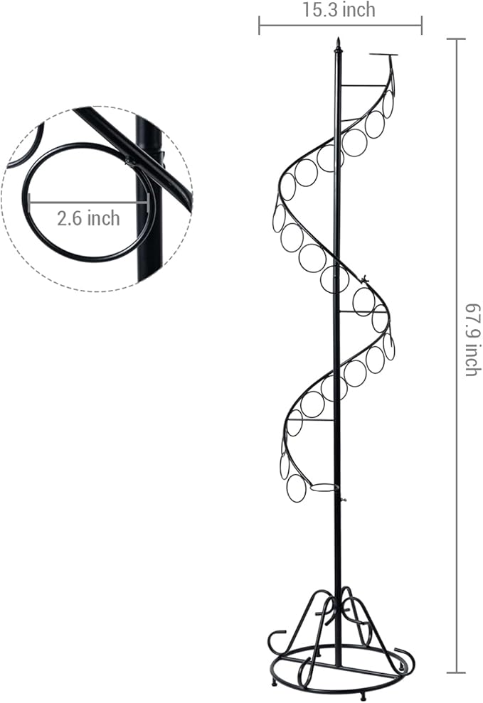 MyGift Black Metal Freestanding Scarf Holder Stand and Belt Display Organizer with 25 Rings and Spiral Design, Decorative Shawl and Scarves Rack