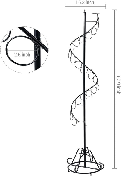 MyGift Black Metal Freestanding Scarf Holder Stand and Belt Display Organizer with 25 Rings and Spiral Design, Decorative Shawl and Scarves Rack