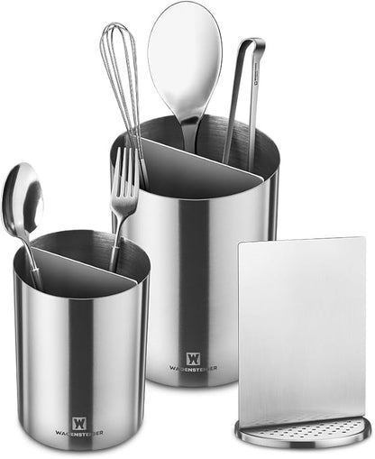 WAGENSTEIGER Stainless Steel Utensil Holder, SUS304 Rust-Resistant Metal Organizer for Kitchen Tools, Cutlery & Flatware, Countertop Storage for Utensils, Toothbrushes & More (110 x 150mm (Tall))