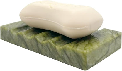 WeDoDecor Real Marble Soap Dish for Shower - Decorative Stone Tray, Small Bar Soap Holder with Drainage | Non-Slip, Luxury Bath Room Accessories (Earth Green)