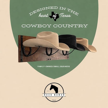 Cowboy Hat Rack For Wall Mount (34.6” x 10.1” x 13.5”) | Wood Cowboy Hat Holder | Hanging Western Hat Rack w/Metal Accents | Customizable Hat Organizer w/Handmade Horseshoe Mounts