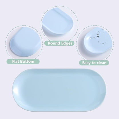 3Pcs Manicure Tools Storage Tray, Oval Plastic Storage Dish Nail Art Accessory Display Trays, Jewelry Rhinestone Organizer Plate, Makeup Cosmetic Nail Decorations Storages Plate（Blue）