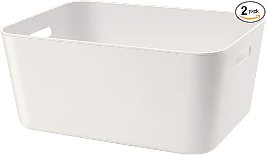 Set Of 2 Plastic Storage Bins,14.5x10.2x6.3 Versatile Kitchen Pantry Organization and Storage,for Plastic Storage Container Under Bed,Under Sink Bathroom Organizer (White, 2 XL.)