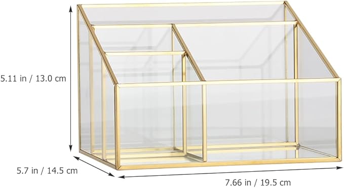 Alipis Glass Makeup Organizer with Gold Trim Large Capacity Cosmetic Display Case for Vanity Lipstick and Brush Holder Transparent Storage Box 7.67X5.70X5.11 Inches