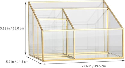 Alipis Glass Makeup Organizer with Gold Trim Large Capacity Cosmetic Display Case for Vanity Lipstick and Brush Holder Transparent Storage Box 7.67X5.70X5.11 Inches