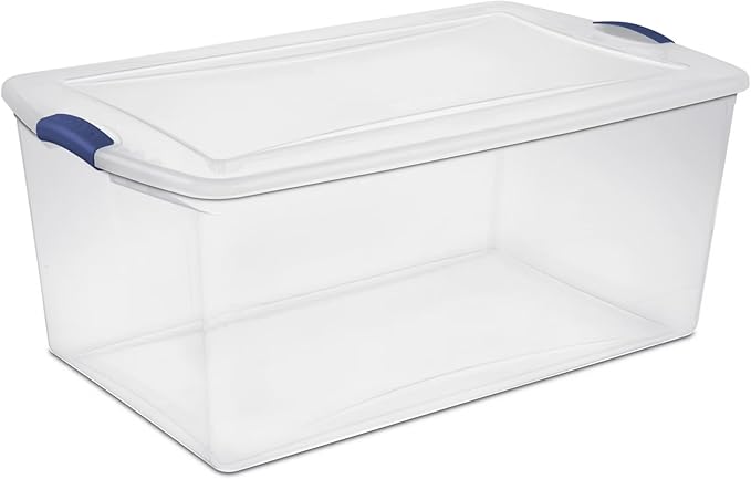105 Quart Storage Bins with Lids, 2 Pack, Clear Plastic Containers, Stackable Tote Box Organizers for Home Garage Office Closet