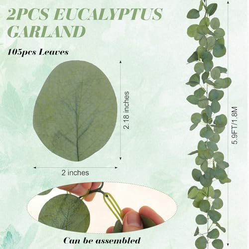 2 Pack Natural-Looking Eucalyptus Garland 5.9 Ft Artificial Eucalyptus Leaves Table Greenery Garland for Wedding Backdrop Table Arch Wall Indoor Outdoor Home Party Decor - Image 2