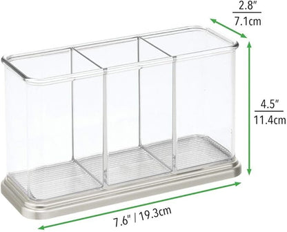 mDesign Plastic Cutlery Utensil Holder Storage Organizer Caddy for Kitchen Countertop Organization - Holds Fork, Knife, Spoon, Silverware - 3 Divided Sections - Hyde Collection - Clear/Brushed