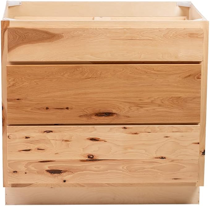 Quicklock RTA (Ready-to-Assemble) | Base Kitchen Cabinets - Shaker Style | Made in America (Rustic Hickory, 30" W x 34.5" H x 24" D 3 Drawer Pots and Pans)