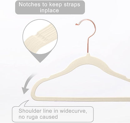MIZGI Baby Velvet Hangers,Non-Slip Kids & Toddler Hangers,11.8 Inch Hangers for Baby Clothes,Pack of 50(Ivory)