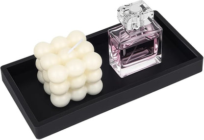 Black Silicone Tray Bathroom Vanity Tray Silicone Countertop Trays for Toilet Kitchen Perfume Jewelry Candle Key (1, Small-7.95×4.02×0.78in)
