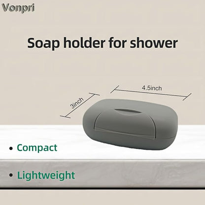 Soap Holder Container, Vonpri Portable Bar Soap Saver Scrubber Case for Bathroom and Kitchen (Grey)