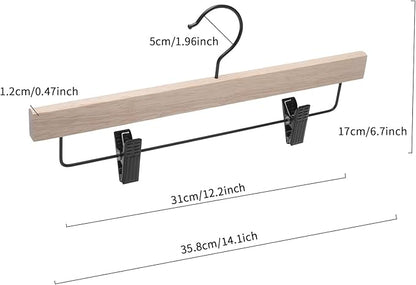 Nature Smile Deluxe Wooden Pants Hangers,Solid Rubber Wood Jeans Skirt Hanger Without Painting,with Adjustable Black Clips and Rotatable Hook,Pack of 20(Natural Unvarnished)
