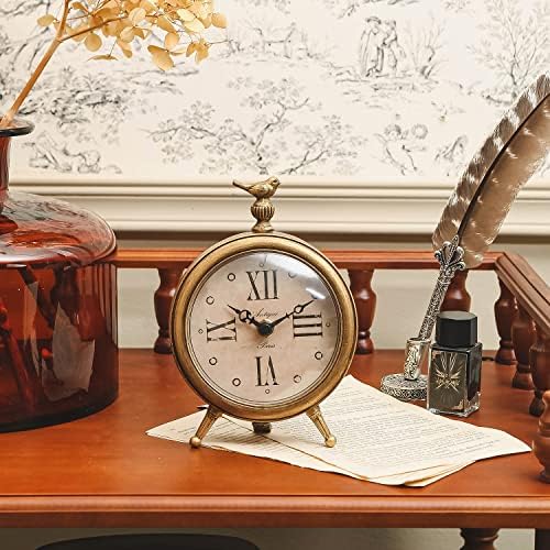 NIKKY HOME Vintage Table Clock with Bird Decorative Desk Metal Table Clocks - Image 2