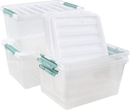 35 L Clear Large Storage Box, Plastic Storage Bins, Set of 4